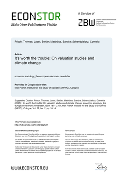 On Valuation Studies and Climate Change