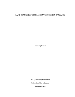 Land Tenure Reforms and Investment in Tanzania