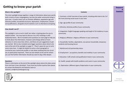 Getting to Know Your Parish Research & What Is This Spotlight? Contents Statistics This Short Spotlight Brings Together a Range of Information About Your Parish, 1