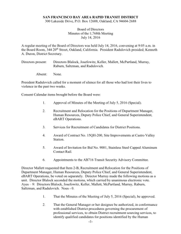 SAN FRANCISCO BAY AREA RAPID TRANSIT DISTRICT 300 Lakeside Drive, P.O