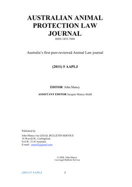 Australian Animal Protection Law Journal Issn 1835-7008