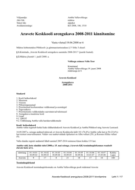 Aravete Keskkooli Arengukava 2008-2011 Kinnitamine
