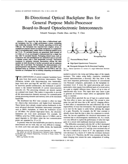 Bi-Directional Optical Backplane Bus for General Purpose Multi-Processor B Oard-To-B Oard Optoelectronic Interconnects