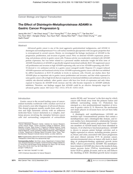 The Effect of Disintegrin–Metalloproteinase ADAM9 in Gastric Cancer Progression