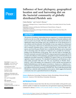 Influence of Host Phylogeny, Geographical Location and Seed Harvesting Diet on the Bacterial Community of Globally Distributed Pheidole Ants