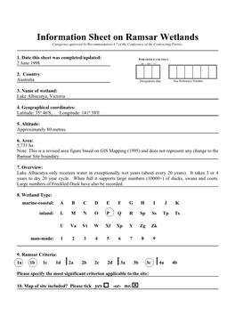 Information Sheet on Ramsar Wetlands Categories Approved by Recommendation 4.7 of the Conference of the Contracting Parties