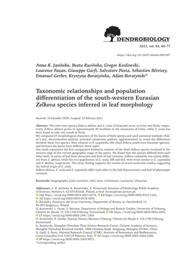 Taxonomic Relationships and Population Differentiation of the South-Western Eurasian Zelkova Species Inferred in Leaf Morphology