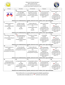 Esta Institución En Un Proveedor De Oportunidades Equitativas. Las Selecciones Marcadas Con Un Contienen Carne De Cerdo