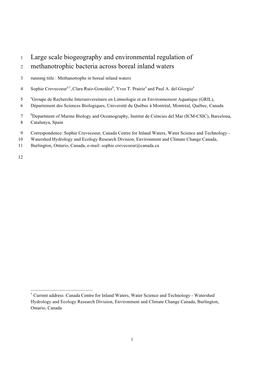 Large Scale Biogeography and Environmental Regulation of 2 Methanotrophic Bacteria Across Boreal Inland Waters
