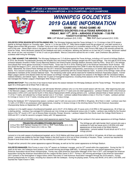 Winnipeg Goldeyes 2019 Game Information