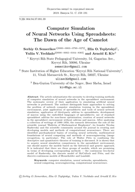 Computer Simulation of Neural Networks Using Spreadsheets: the Dawn of the Age of Camelot