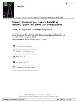 DNA Excision Repair Proteins and Gadd45 As Molecular Players for Active DNA Demethylation