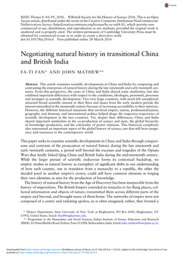 Negotiating Natural History in Transitional China and British India