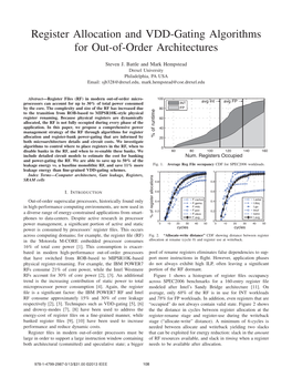 Register Allocation and VDD-Gating Algorithms for Out-Of-Order