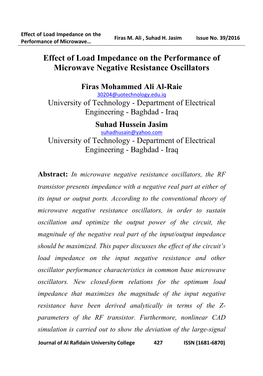 Effect of Load Impedance on the Performance of Microwave Negative Resistance Oscillators