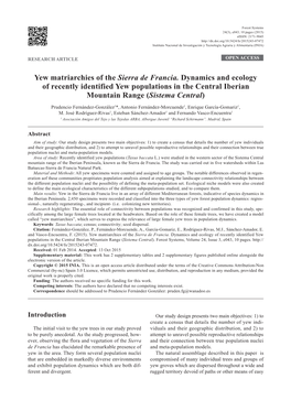 Yew Matriarchies of the Sierra De Francia. Dynamics and Ecology of Recently Identified Yew Populations in the Central Iberian Mountain Range (Sistema Central)
