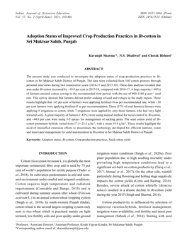 Adoption Status of Improved Crop Production Practices in Bt-Cotton in Sri Muktsar Sahib, Punjab