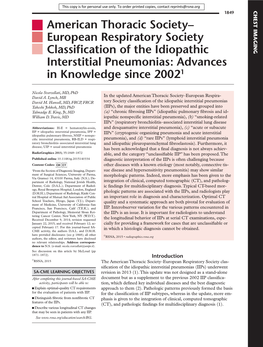 European Respiratory Society Classification of the Idiopathic