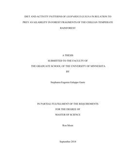 Diet and Activity Patterns of Leopardus Guigna in Relation To