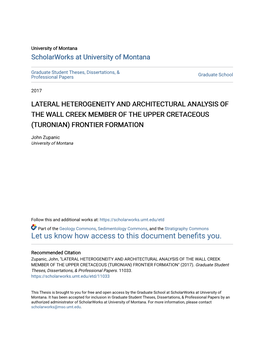 Lateral Heterogeneity and Architectural Analysis of the Wall Creek Member of the Upper Cretaceous (Turonian) Frontier Formation