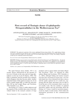 First Record of Taningia Danae (Cephalopoda: Octopoteuthidae) in the Mediterranean Sea*