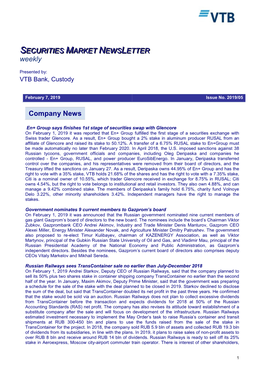 Company News SECURITIES MARKET NEWS LETTER Weekly