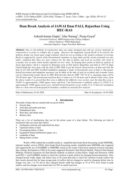 Dam Break Analysis of JAWAI Dam PALI, Rajasthan Using HEC-RAS