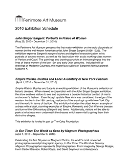 2010 Exhibition Schedule