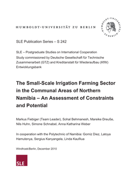 The Small-Scale Irrigation Farming Sector in the Communal Areas of Northern Namibia – an Assessment of Constraints and Potential