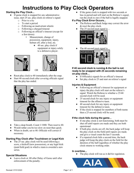 Instructions to Play Clock Operators Starting the Play Clock