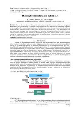 Thermoelectric Materials in Hybrid Cars