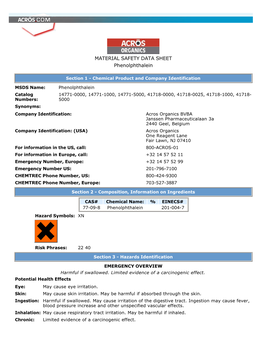 MATERIAL SAFETY DATA SHEET Phenolphthalein