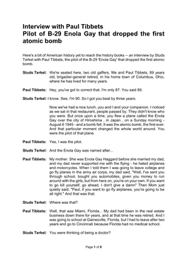 Interview with Paul Tibbets Pilot of B-29 Enola Gay That Dropped the First Atomic Bomb