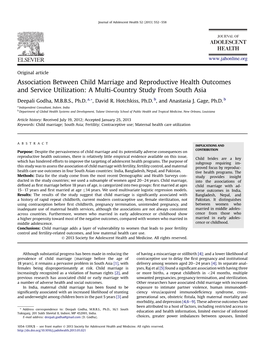 Association Between Child Marriage and Reproductive Health Outcomes and Service Utilization: a Multi-Country Study from South Asia