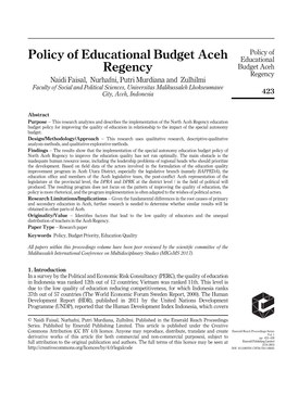 Policy of Educational Budget Aceh Regency