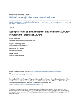 Ecological Fitting As a Determinant of the Community Structure of Platyhelminth Parasites of Anurans