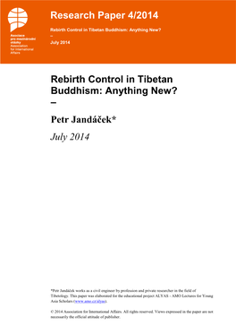 Rebirth Control in Tibetan Buddhism: Anything New? – Petr Jandáček