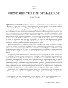 Friendship: the End of Marriage1 Gary Thorne