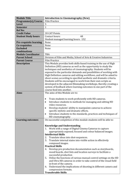 Module Title Introduction to Cinematography