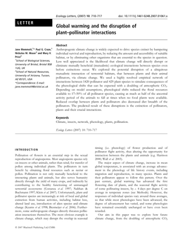 Global Warming and the Disruption of Plant–Pollinator Interactions