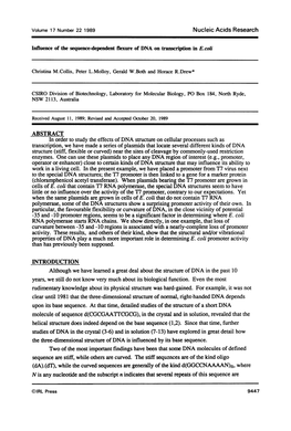 Influence of the Sequence-Dependent Flexure of DNA on Transcription in E.Coli