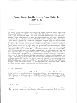 Some Wood Family Letters from Oxford, 1659-1719