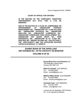 Exhibit Book of the Appellant Ksv Kofman Inc., in Its Capacity As Monitor (Volume Iii of Iii)