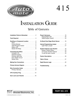 INSTALLATION GUIDE Table of Contents