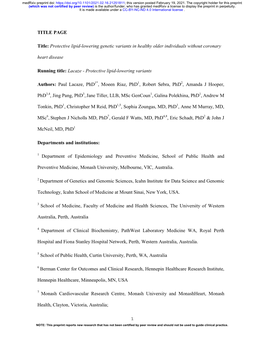 Protective Lipid-Lowering Genetic Variants in Healthy Older Individuals Without Coronary