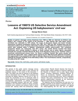 Lessons of 1969'S US Selective Service Amendment