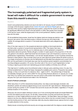 The Increasingly Polarised and Fragmented Party System in Israel Will Make It Difficult for a Stable Government to Emerge from This Month’S Elections