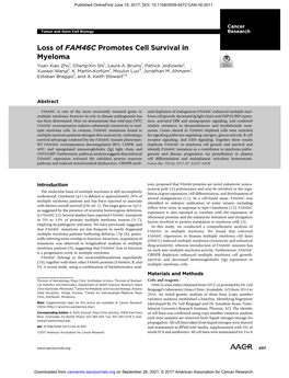 Loss of FAM46C Promotes Cell Survival in Myeloma Yuan Xiao Zhu1, Chang-Xin Shi1, Laura A