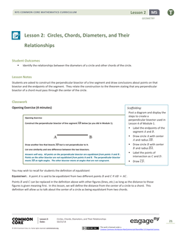 Lesson 2: Circles, Chords, Diameters, and Their Relationships