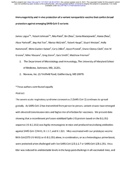 Immunogenicity and in Vivo Protection of a Variant Nanoparticle Vaccine That Confers Broad